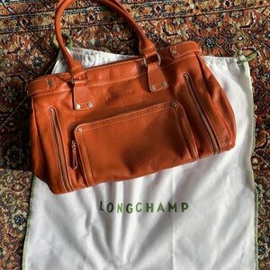 Longchamp Paris leather satchel handbag in burnt orange